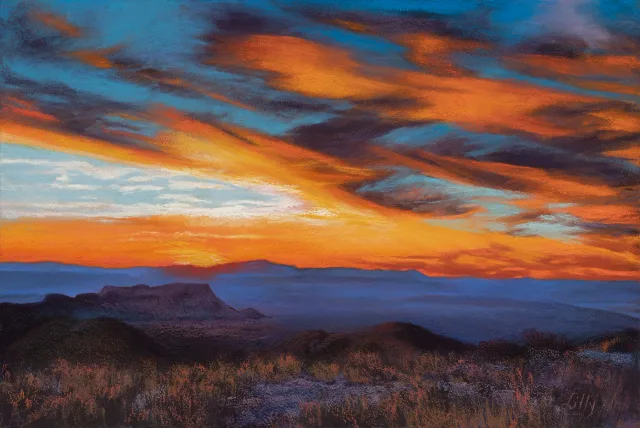 Sunset at Sotol Lookout, artwork by Nancy Lilly